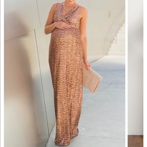 Gold sequin V neck sleeveless maternity gown